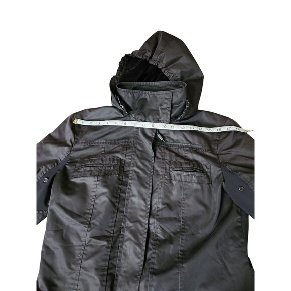 Max Mara Sportmax Code Womens 12 Black Calf Length Utility Hooded Trench Coat - Picture 10 of 12